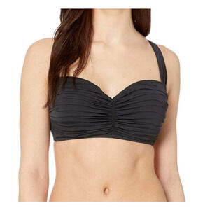 BLEU by Rod Beattie Black Ruched Detail Criss-Cross Back Bikini Top Size 40D
